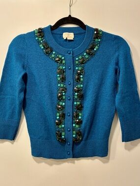 kate spade Teal Blue Jeweled Front-Button Cardigan